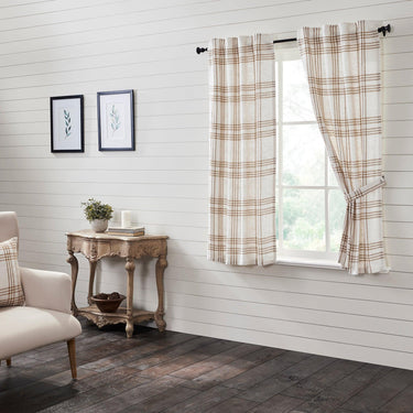 Wheat Plaid Short Panel Curtain Set of 2 63x36 VHC Brands - The Fox Decor